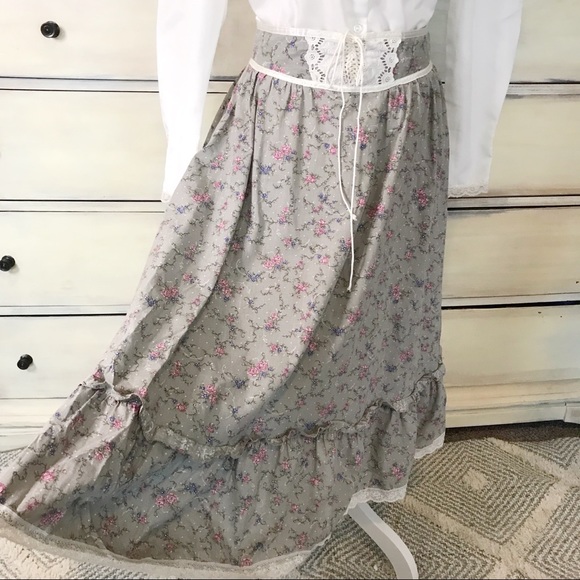 Gunne Sax 1970s Romantic Floral Corset Skirt 9 - Picture 2 of 13